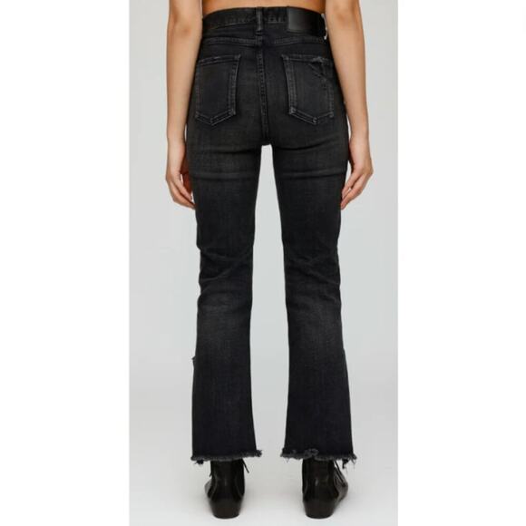 Moussy Jeans Black Alhambra Flare Distressed High Rise Faded Leather Size 30 - Picture 16 of 16